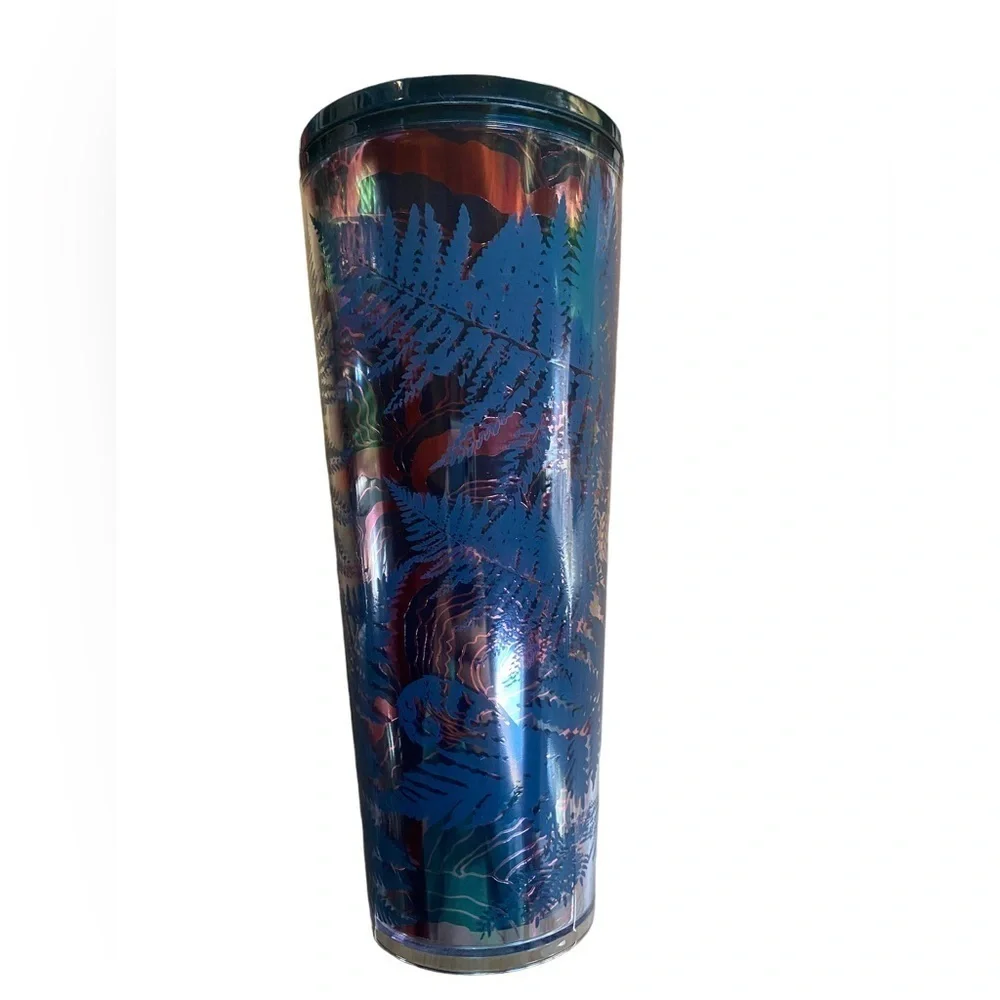 Starbucks 2022 Fall Blue Fern Acrylic 24oz Venti Tumbler coral straw NEW